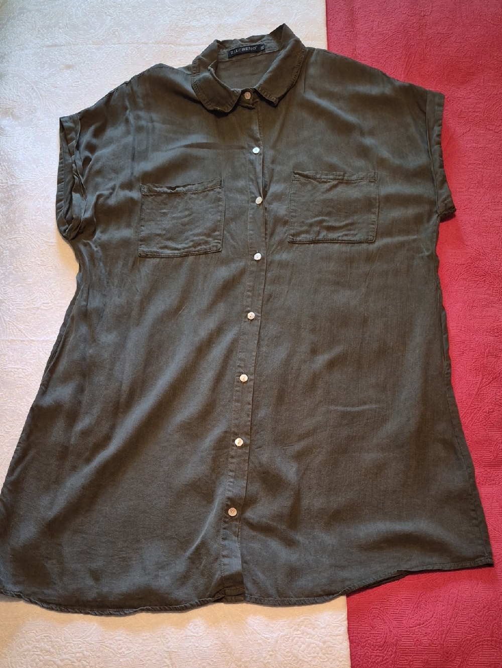 Relaxed Button-Front Shirt Dress in Olive Green